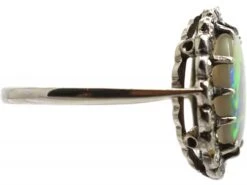 Edwardian 18ct White Gold & Platinum, Black Opal & Diamond Oval Cluster Ring -Antique Jewellery Company DSC04485 scaled 1