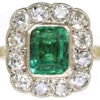 18ct Gold ​& Platinum, Columbian Emerald ​& Diamond Rectangular Ring -Antique Jewellery Company DSC04486