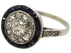 Art Deco Platinum Target Ring Set With Diamonds & Sapphires -Antique Jewellery Company DSC04487