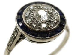 Art Deco Platinum Target Ring Set With Diamonds & Sapphires -Antique Jewellery Company DSC04491 1