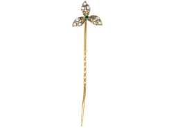 Edwardian Diamond & Emerald Three Petal Tie Pin 7 Edwardian Diamond & Emerald Three Petal Tie Pin -Antique Jewellery Company DSC04491 3