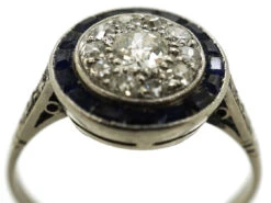 Art Deco Platinum Target Ring Set With Diamonds & Sapphires -Antique Jewellery Company DSC04494 1