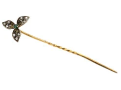 Edwardian Diamond & Emerald Three Petal Tie Pin 8 Edwardian Diamond & Emerald Three Petal Tie Pin -Antique Jewellery Company DSC04495 1