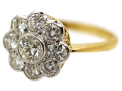 18ct Gold & Platinum Diamond Daisy Cluster Ring -Antique Jewellery Company DSC04516