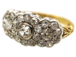Edwardian 18ct Gold, Platinum ​& Diamond Triple Cluster Ring -Antique Jewellery Company DSC04533