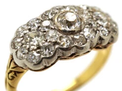 Edwardian 18ct Gold, Platinum ​& Diamond Triple Cluster Ring -Antique Jewellery Company DSC04538