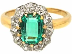 Edwardian 18ct Gold & Platinum, Emerald & Diamond Oval Cluster Ring 15 Edwardian 18ct Gold & Platinum, Emerald & Diamond Oval Cluster Ring -Antique Jewellery Company DSC04548 scaled 1