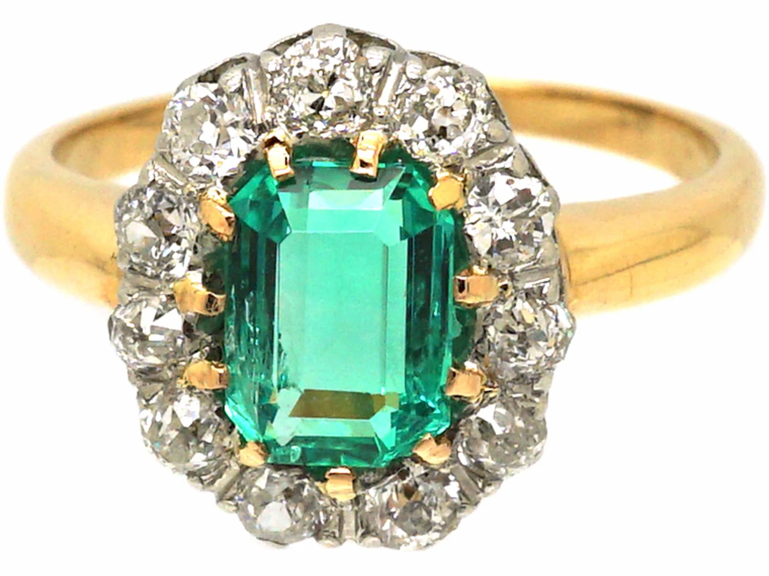 Edwardian 18ct Gold & Platinum, Emerald & Diamond Oval Cluster Ring 9 Edwardian 18ct Gold & Platinum, Emerald & Diamond Oval Cluster Ring - Image 7