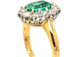 Edwardian 18ct Gold & Platinum, Emerald & Diamond Oval Cluster Ring 10 Edwardian 18ct Gold & Platinum, Emerald & Diamond Oval Cluster Ring -Antique Jewellery Company DSC04552 scaled 1
