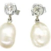 18ct White Gold, Natural Pearl ​& Diamond Earrings -Antique Jewellery Company DSC04558