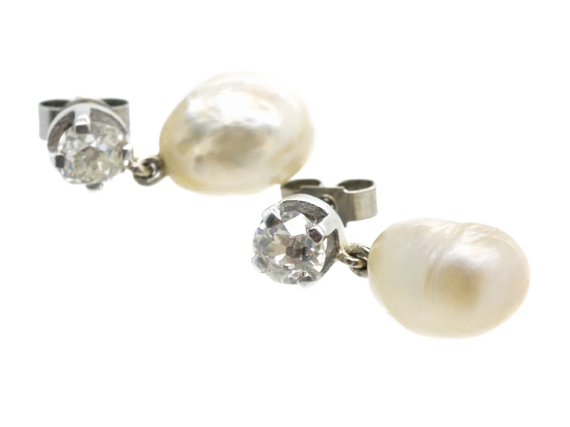 18ct White Gold, Natural Pearl & Diamond Earrings 5 18ct White Gold, Natural Pearl & Diamond Earrings - Image 3