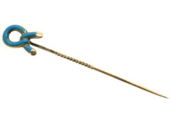 Victorian Tie The Knot Blue Enamel & 15ct Gold Tie Pin -Antique Jewellery Company DSC04563