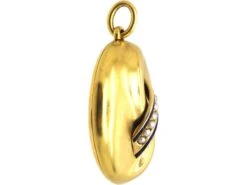 Victorian 18ct Gold Wave Locket With Natural Split Pearl & Blue Enamel Motif -Antique Jewellery Company DSC04582 1