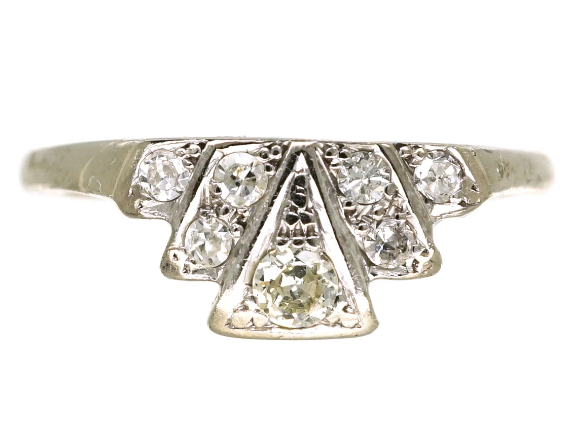Art Deco Platinum & Diamond Fan Shaped Ring 3 Art Deco Platinum & Diamond Fan Shaped Ring