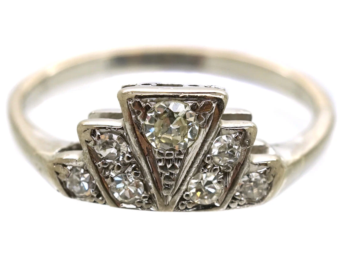 Art Deco Platinum & Diamond Fan Shaped Ring 5 Art Deco Platinum & Diamond Fan Shaped Ring - Image 3