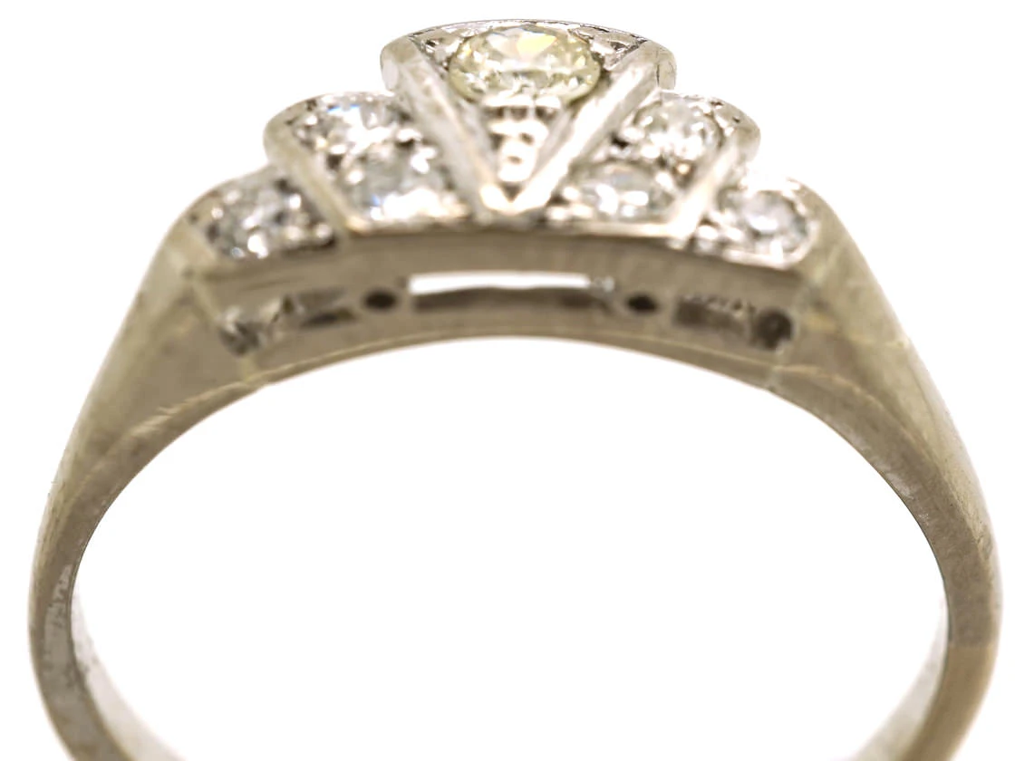 Art Deco Platinum & Diamond Fan Shaped Ring 7 Art Deco Platinum & Diamond Fan Shaped Ring - Image 5