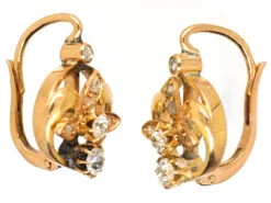 Edwardian 18ct Gold & Diamond Three Petal Flower Earrings -Antique Jewellery Company DSC04643