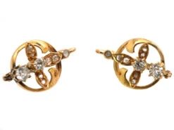 Edwardian 18ct Gold & Diamond Three Petal Flower Earrings -Antique Jewellery Company DSC04648