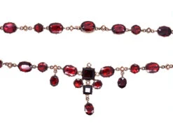 Edwardian Flat Cut Almandine Garnet, Pearl & Gold Necklace In Original Case