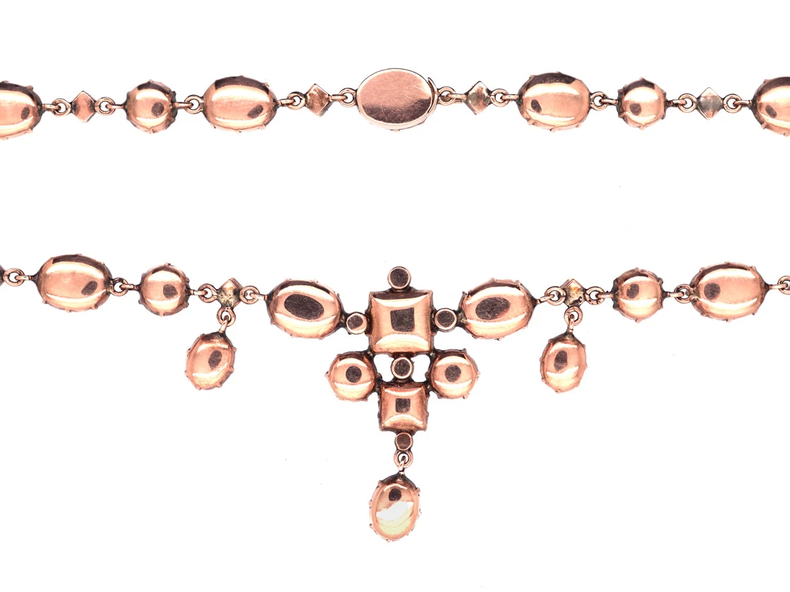 Edwardian Flat Cut Almandine Garnet, Pearl & Gold Necklace In Original Case 11 Edwardian Flat Cut Almandine Garnet, Pearl & Gold Necklace In Original Case - Image 9