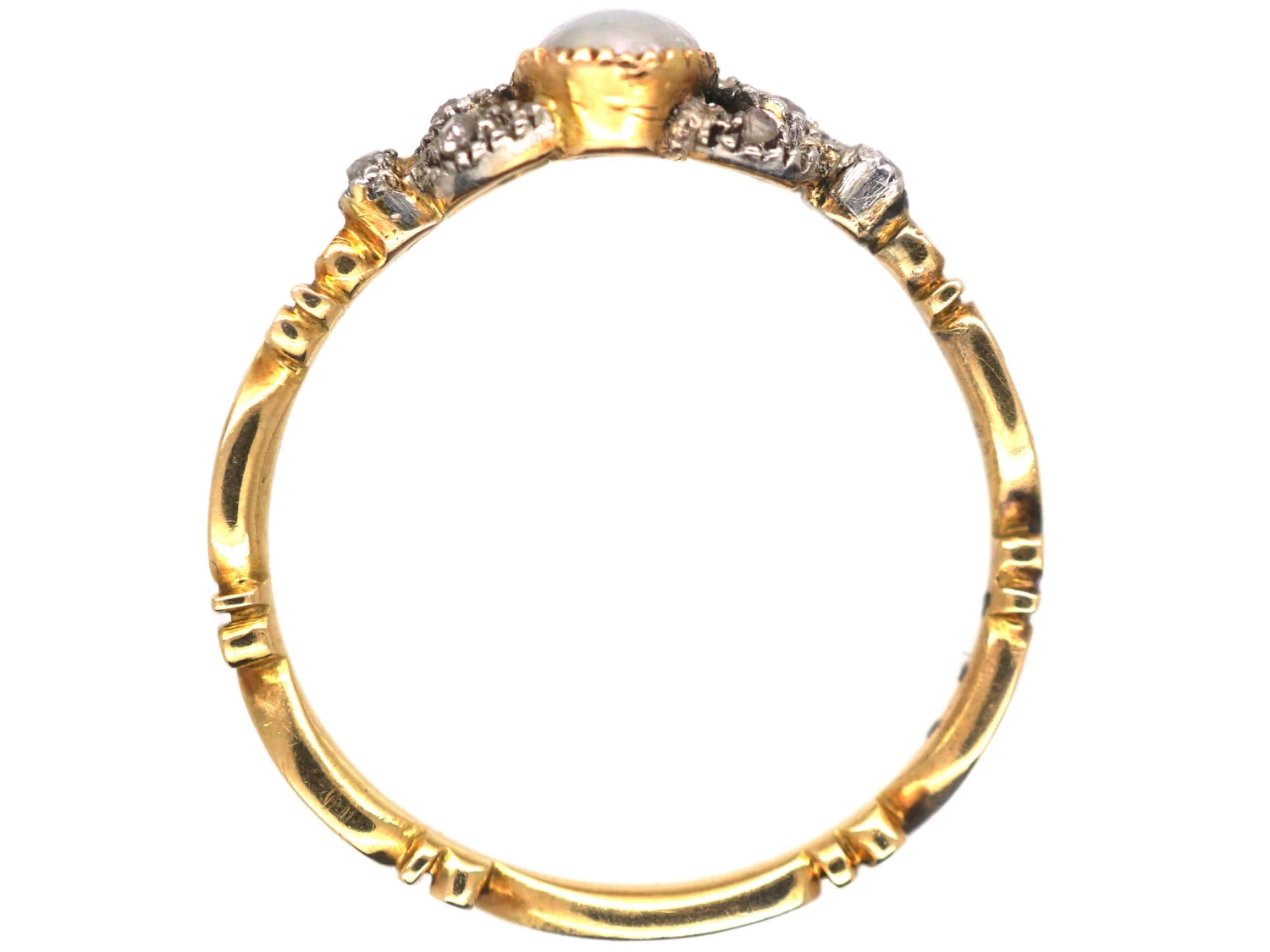 Georgian 18ct Gold, White Enamel, Natural Split Pearl & Rose Diamond Ring 6 Georgian 18ct Gold, White Enamel, Natural Split Pearl & Rose Diamond Ring - Image 4