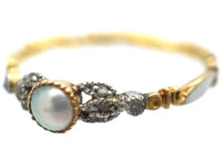 Georgian 18ct Gold, White Enamel, Natural Split Pearl & Rose Diamond Ring 13 Georgian 18ct Gold, White Enamel, Natural Split Pearl & Rose Diamond Ring -Antique Jewellery Company DSC04687