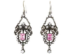 Edwardian Silver, Pink & White Paste Drop Earrings