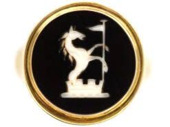 Edwardian 18ct Gold Signet Ring With Onyx Intaglio Of A Rearing Horse With Flag