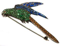 Art Deco Silver & Coloured Paste Parrot Brooch -Antique Jewellery Company DSC04805
