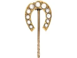 Victorian Large 18ct Gold Tie Pin Of A Horseshoe Set With Natural Split Pearls