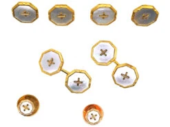 Edwardian 9ct Gold & Mother Of Pearl Dress Set In Original Case