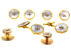 Edwardian 9ct Gold & Mother Of Pearl Dress Set In Original Case -Antique Jewellery Company DSC04810