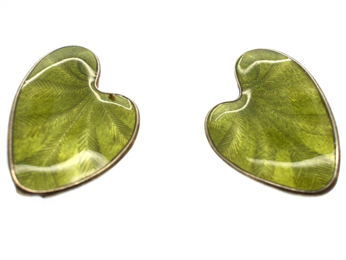 Silver Gilt Green Enamel Lily Pad Earrings By Finn Jensen 4 Silver Gilt Green Enamel Lily Pad Earrings By Finn Jensen - Image 2