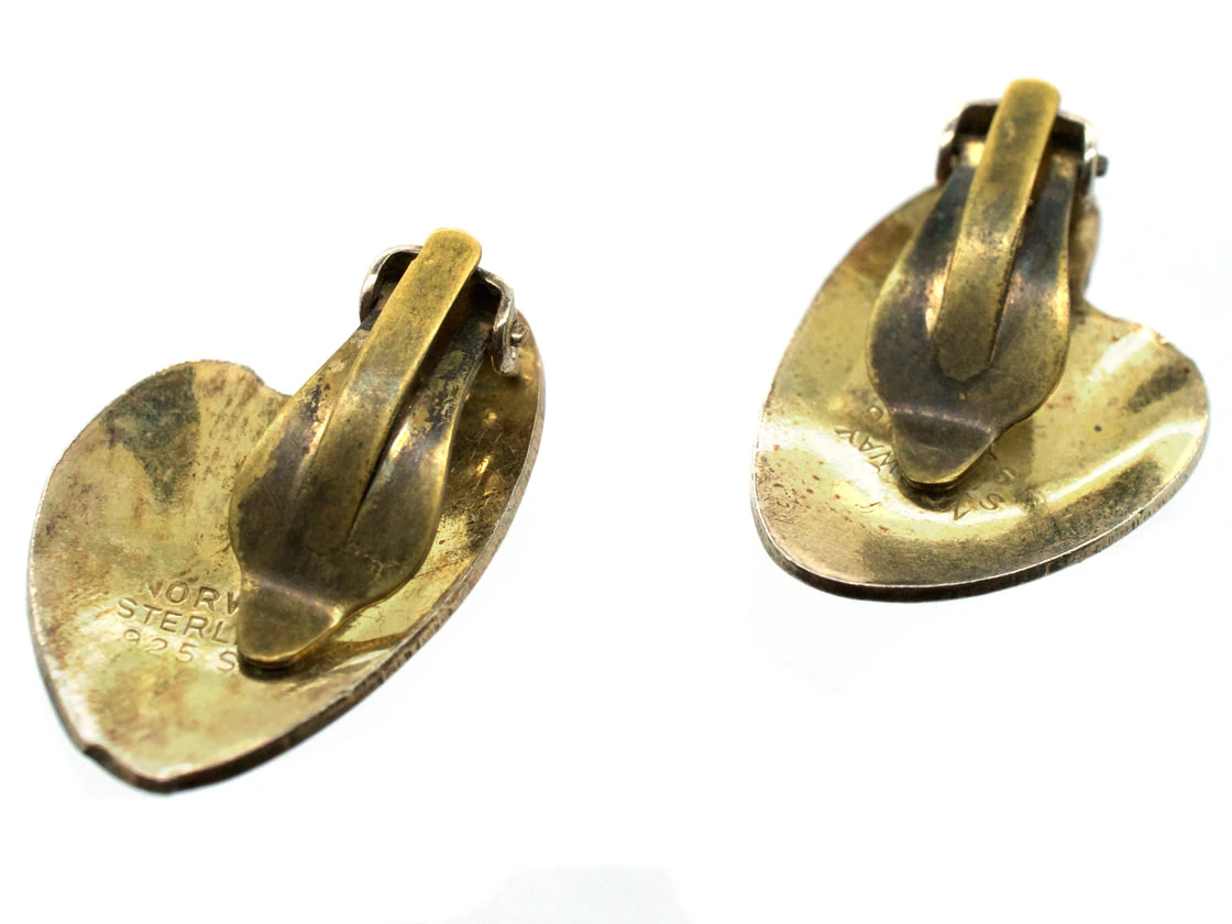 Silver Gilt Green Enamel Lily Pad Earrings By Finn Jensen 7 Silver Gilt Green Enamel Lily Pad Earrings By Finn Jensen - Image 5