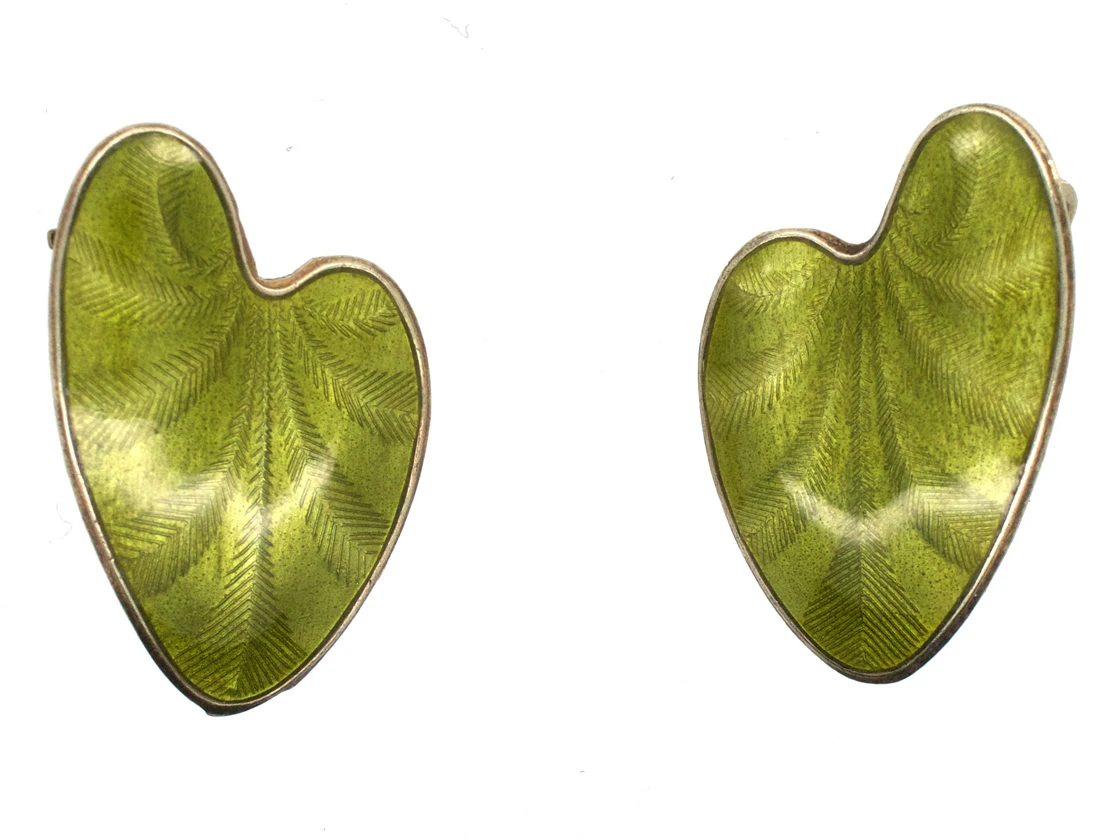 Silver Gilt Green Enamel Lily Pad Earrings By Finn Jensen 3 Silver Gilt Green Enamel Lily Pad Earrings By Finn Jensen