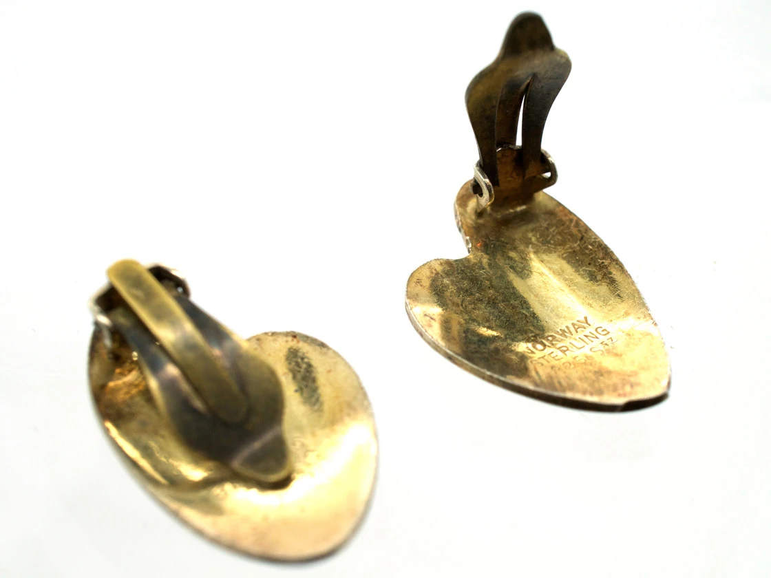 Silver Gilt Green Enamel Lily Pad Earrings By Finn Jensen 6 Silver Gilt Green Enamel Lily Pad Earrings By Finn Jensen - Image 4