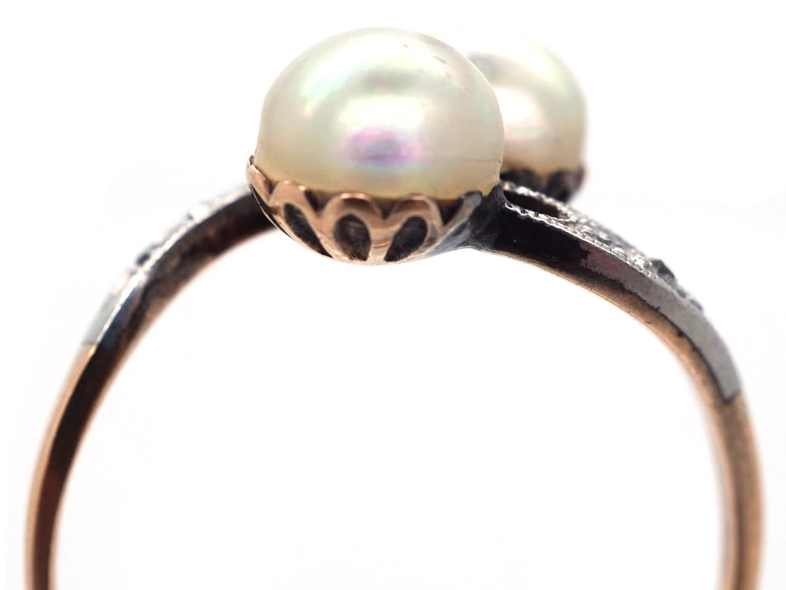 Art Nouveau Platinum & 18ct Gold, Natural Split Pearls & Diamond Ring 8 Art Nouveau Platinum & 18ct Gold, Natural Split Pearls & Diamond Ring - Image 6