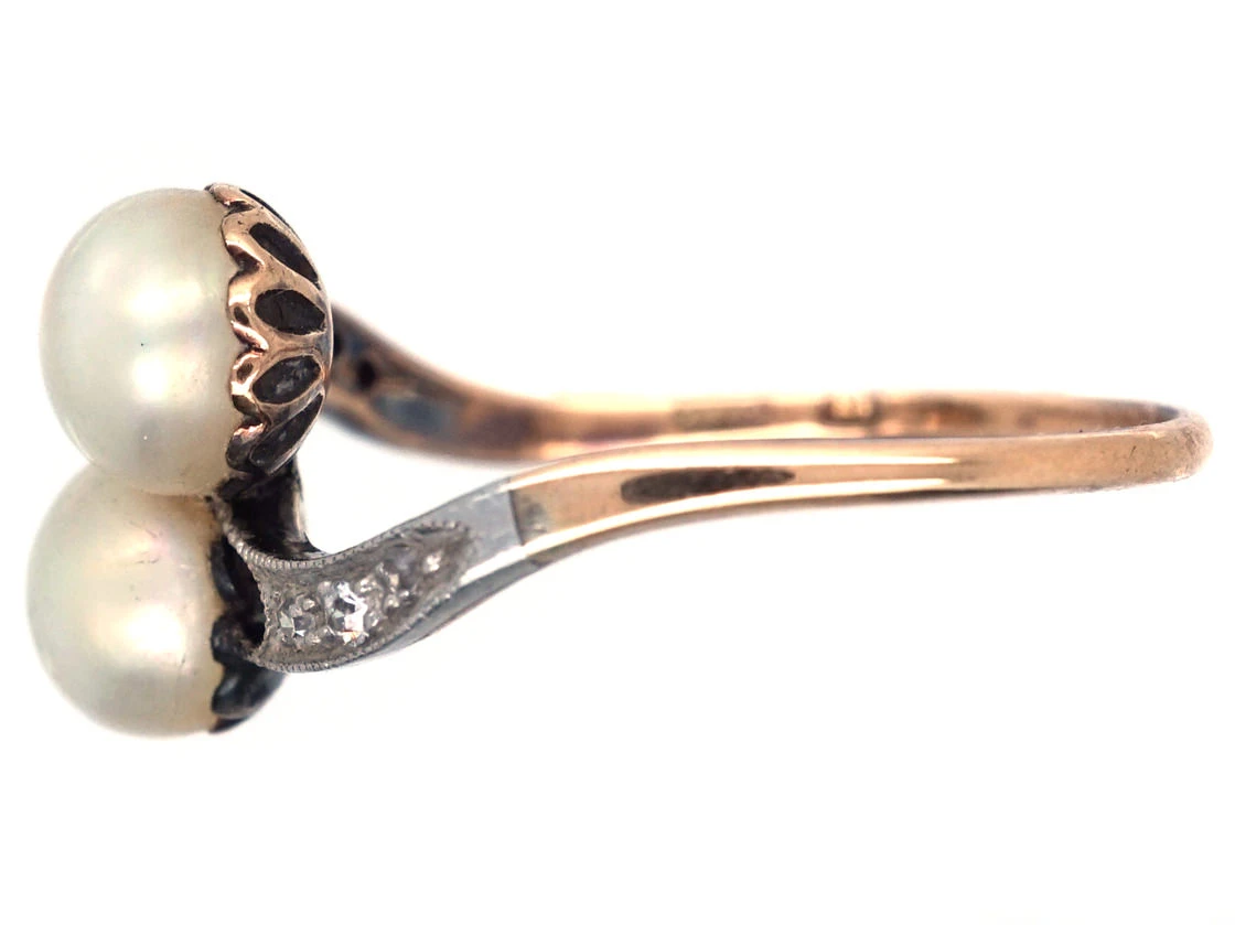 Art Nouveau Platinum & 18ct Gold, Natural Split Pearls & Diamond Ring 10 Art Nouveau Platinum & 18ct Gold, Natural Split Pearls & Diamond Ring - Image 8