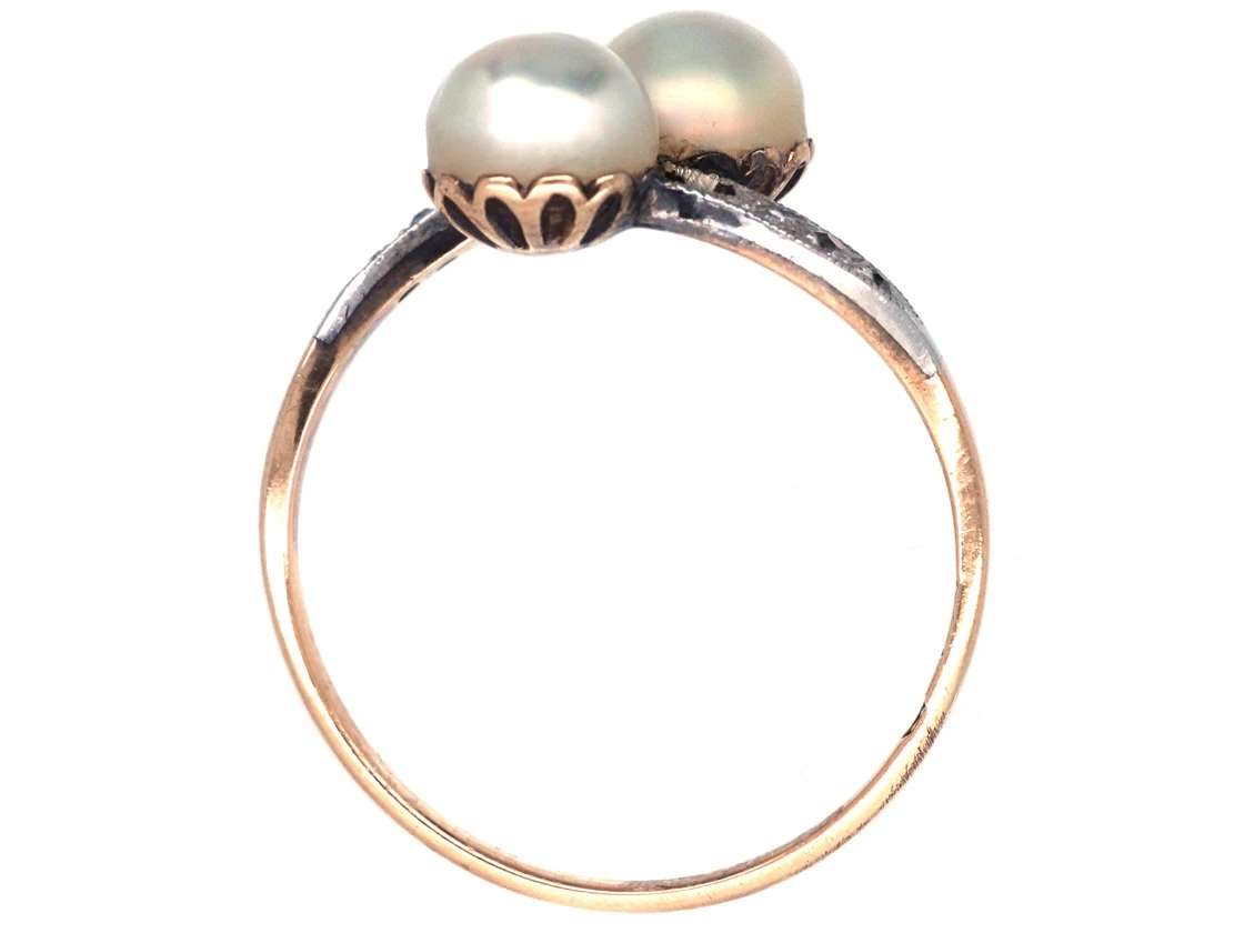 Art Nouveau Platinum & 18ct Gold, Natural Split Pearls & Diamond Ring 9 Art Nouveau Platinum & 18ct Gold, Natural Split Pearls & Diamond Ring - Image 7