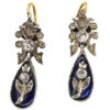 Edwardian Silver, Blue Glass & Paste Drop Flower & Bow Motif Earrings -Antique Jewellery Company DSC04854