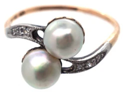 Art Nouveau Platinum & 18ct Gold, Natural Split Pearls & Diamond Ring 15 Art Nouveau Platinum & 18ct Gold, Natural Split Pearls & Diamond Ring -Antique Jewellery Company DSC04859