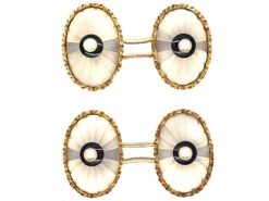 Art Deco 14ct Gold, Rock Crystal, Onyx & Natural Split Pearl Cufflinks