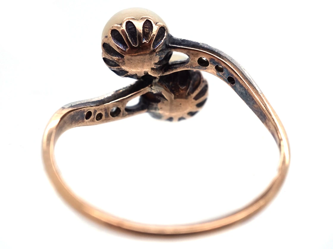 Art Nouveau Platinum & 18ct Gold, Natural Split Pearls & Diamond Ring 7 Art Nouveau Platinum & 18ct Gold, Natural Split Pearls & Diamond Ring - Image 5