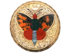 19th Century Scottish 9ct Gold Round Brooch With Butterfly Set With Agates
