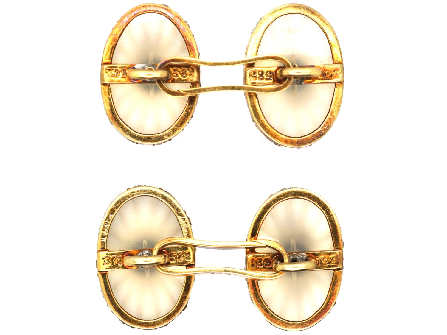 Art Deco 14ct Gold, Rock Crystal, Onyx & Natural Split Pearl Cufflinks 4 Art Deco 14ct Gold, Rock Crystal, Onyx & Natural Split Pearl Cufflinks - Image 2