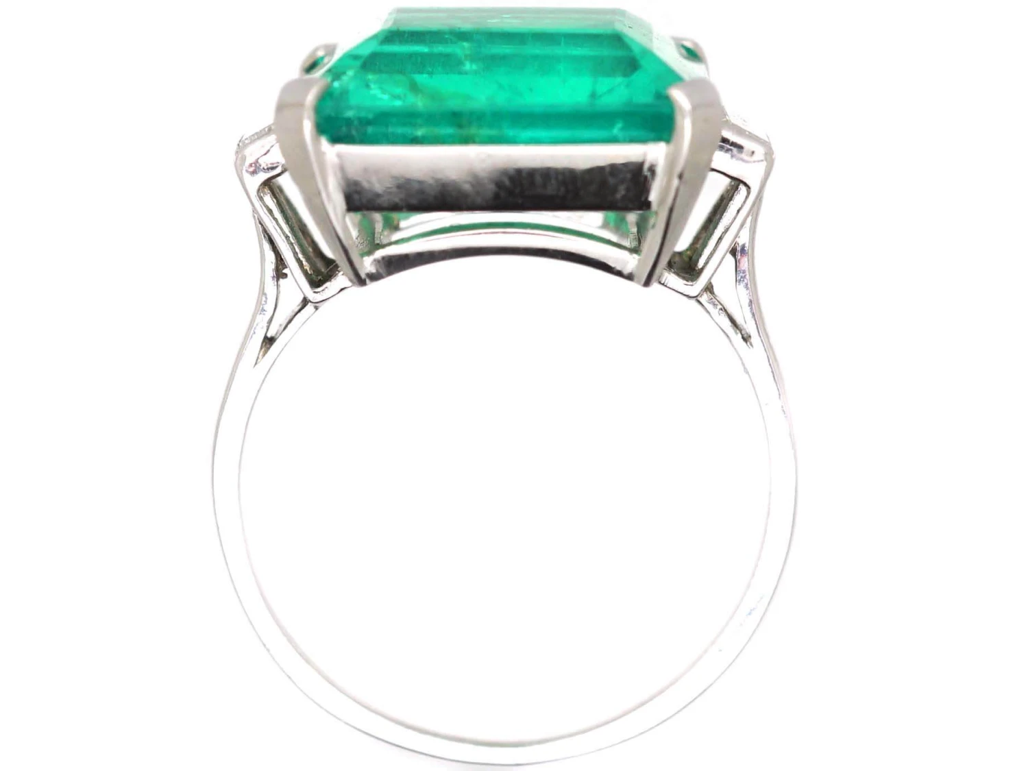 Art Deco Platinum Ring Set With A Large Colombian Emerald With Diamond Baguette Shoulders 4 Art Deco Platinum Ring Set With A Large Colombian Emerald With Diamond Baguette Shoulders - Image 2