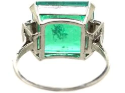Art Deco Platinum Ring Set With A Large Colombian Emerald With Diamond Baguette Shoulders 10 Art Deco Platinum Ring Set With A Large Colombian Emerald With Diamond Baguette Shoulders -Antique Jewellery Company DSC04898