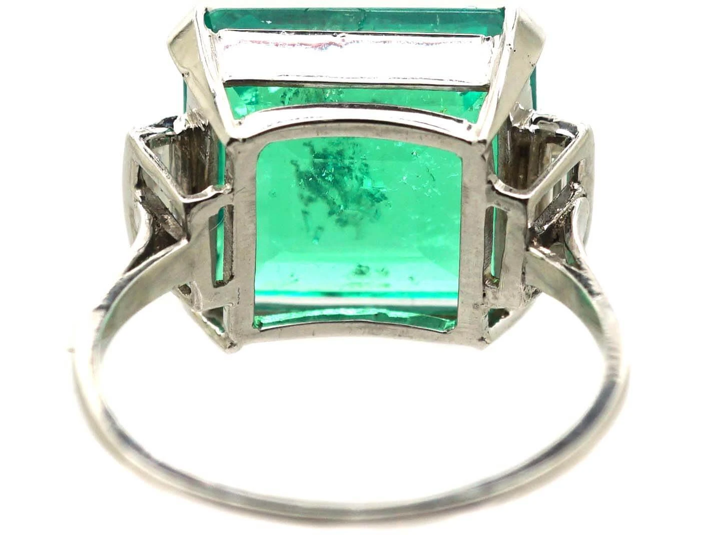 Art Deco Platinum Ring Set With A Large Colombian Emerald With Diamond Baguette Shoulders 5 Art Deco Platinum Ring Set With A Large Colombian Emerald With Diamond Baguette Shoulders - Image 3