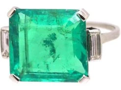 Art Deco Platinum Ring Set With A Large Colombian Emerald With Diamond Baguette Shoulders 13 Art Deco Platinum Ring Set With A Large Colombian Emerald With Diamond Baguette Shoulders -Antique Jewellery Company DSC04916