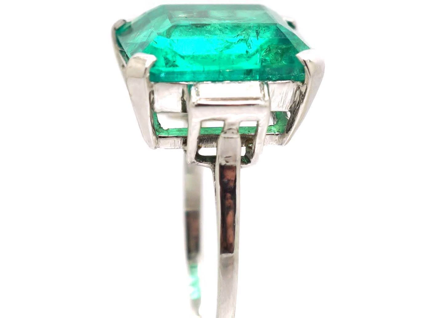 Art Deco Platinum Ring Set With A Large Colombian Emerald With Diamond Baguette Shoulders 7 Art Deco Platinum Ring Set With A Large Colombian Emerald With Diamond Baguette Shoulders - Image 5